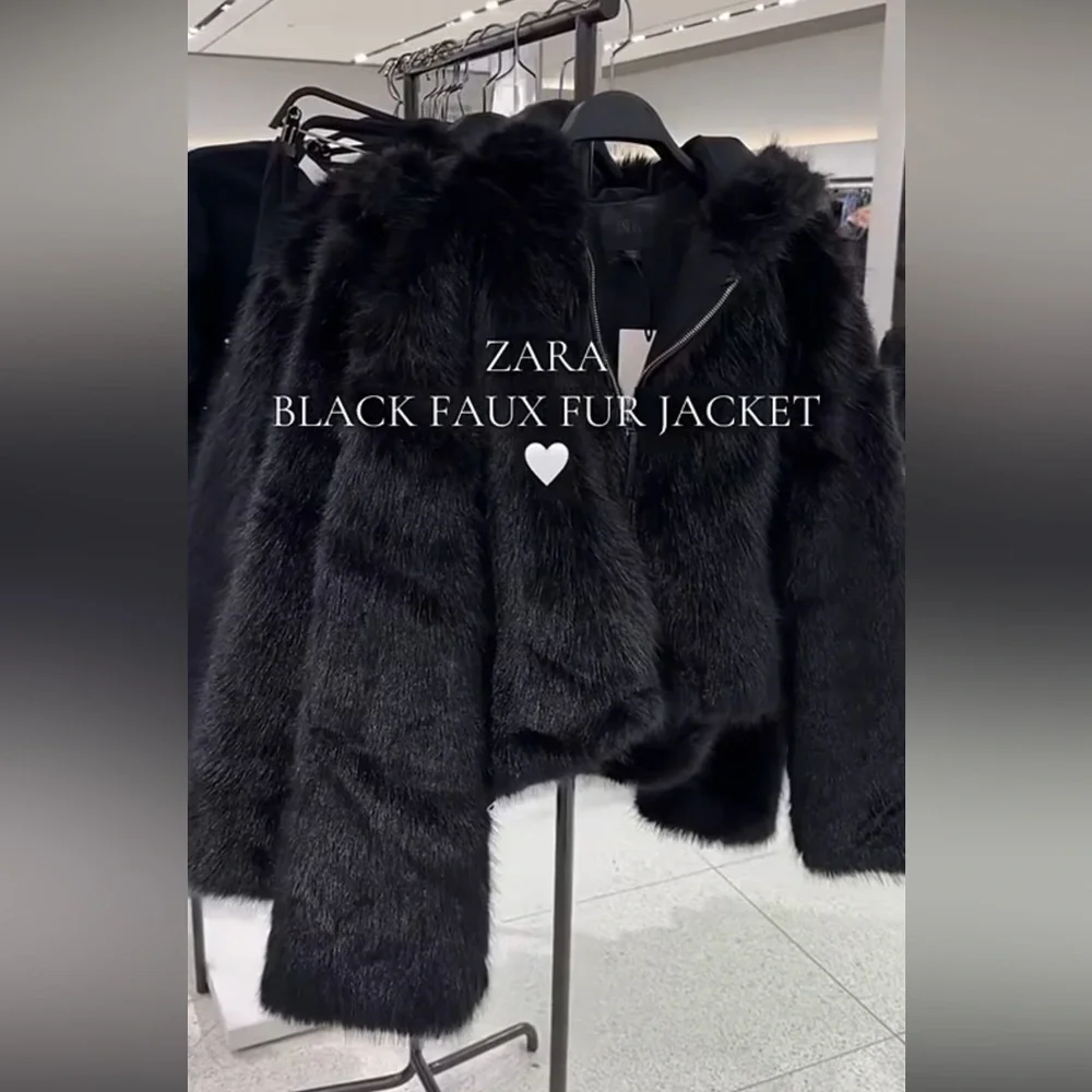 ZARA SHORT FAUX FUR HOODED COAT - Picture 13 of 13